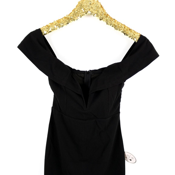 Black Bardot Plunge Bodycon Cocktail Short Dress - Picture 7 of 8